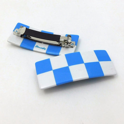 Checker Barrette in Blue + White
