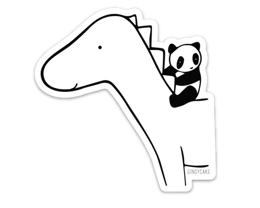 Panda Riding a Dino - B&W